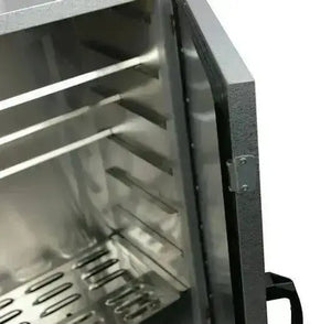 Close-up of Borniak Digital Smoker 70L interior with adjustable rack slots. Durable stainless steel build for long-lasting use.