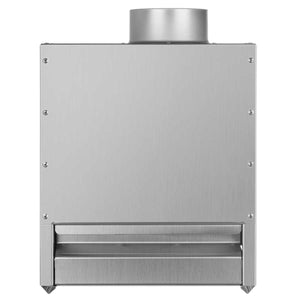 Front view of Borniak Cold Smoking Stainless Steel Adapter showing ash tray and vent, ideal for enhancing Borniak smoker performance in cold smoking setups.