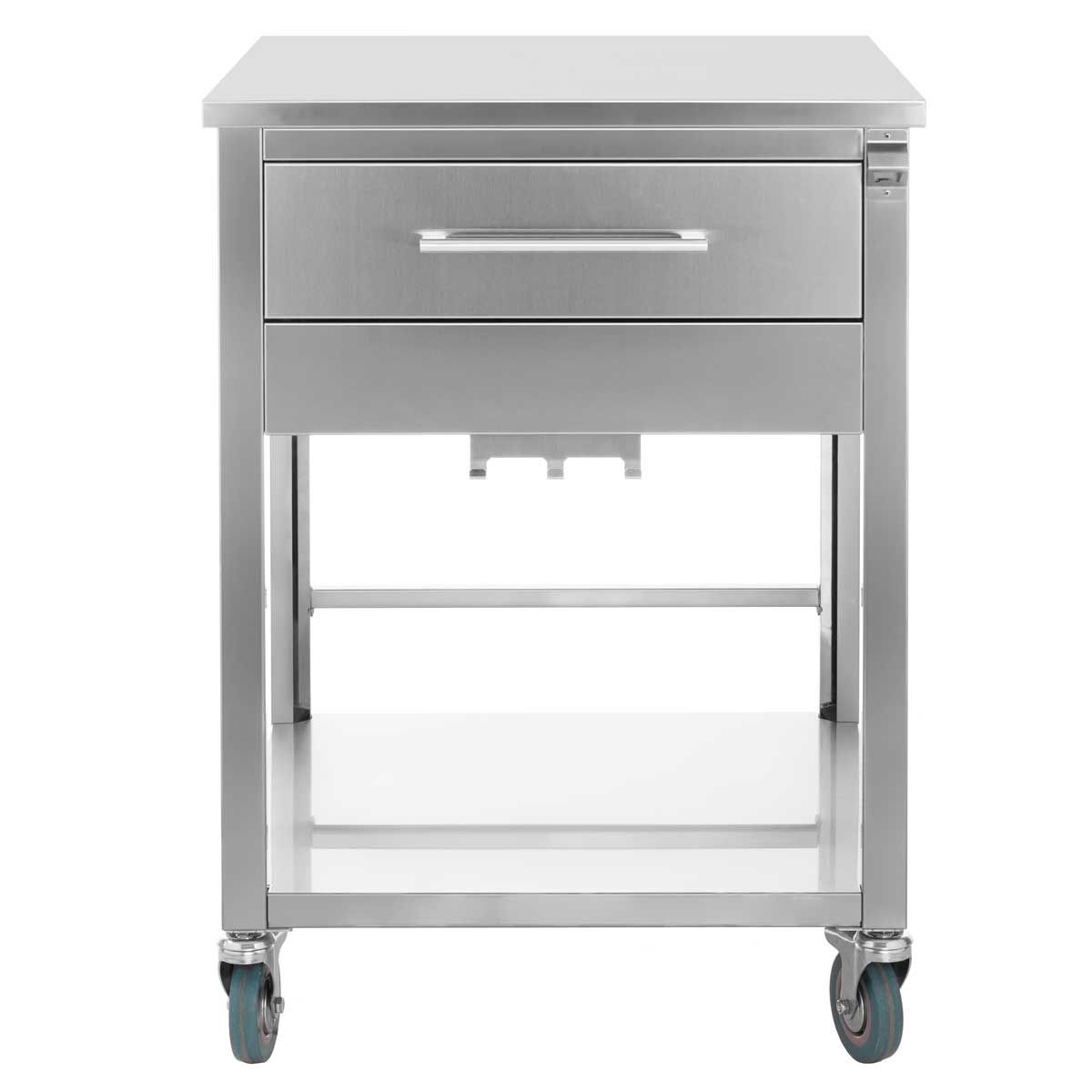 Stainless steel mobile kitchen cart with drawer and spacious shelf