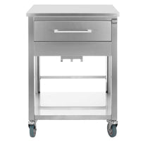 Stainless steel mobile kitchen cart with drawer and spacious shelf