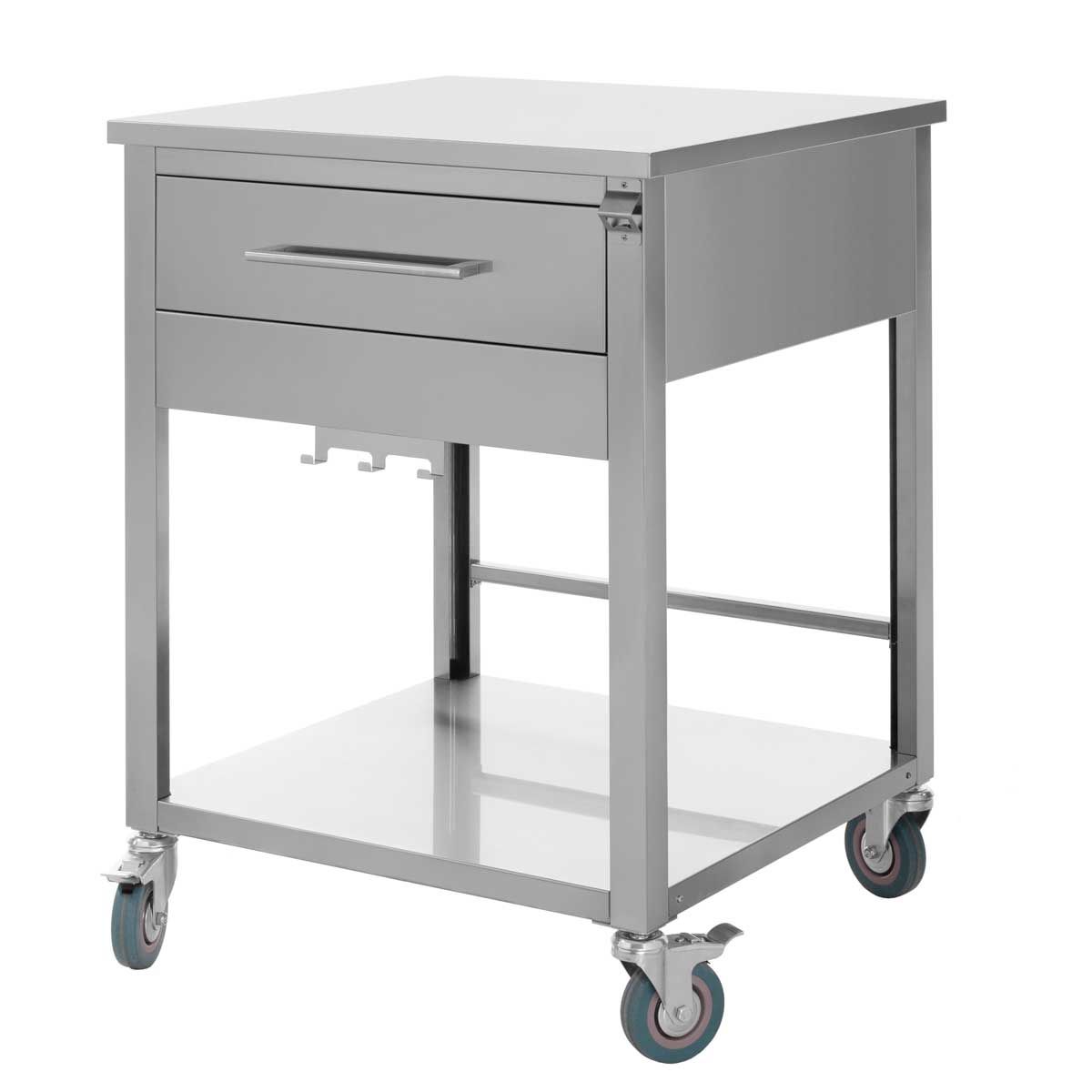 Stainless steel kitchen cart with drawer and lower shelf