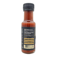 Back label of Carolina Reaper Hot Sauce bottle showing ingredients and nutritional information. Made with real Carolina Reaper chili.