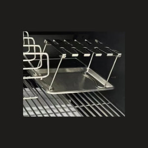 Close-up of GMG RACKT Module with skewer rack and drip tray, designed for GMG Trek Cart to enhance grilling versatility and cleanliness.