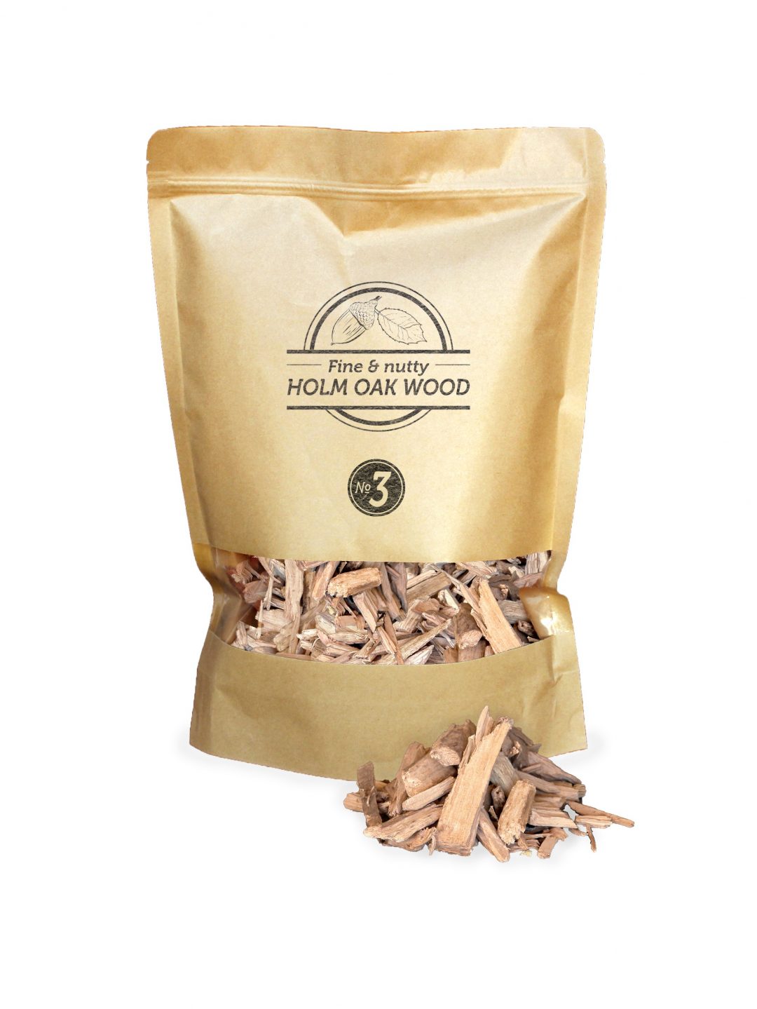 Holm Oak Wood Smoking Chips for BBQ and Grilling in resealable bag