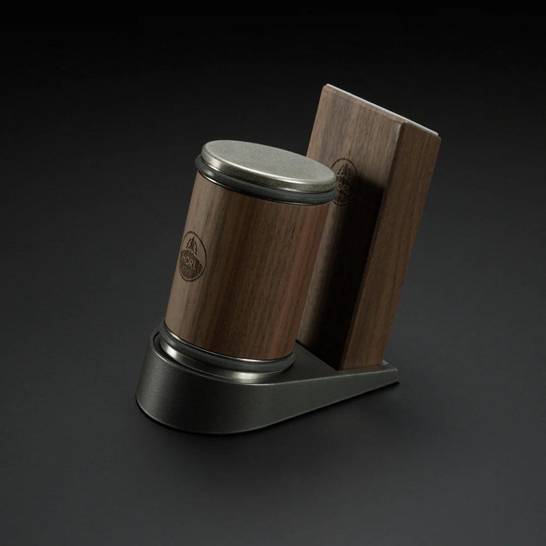 Horl Dock knife sharpener with wooden and metal finish