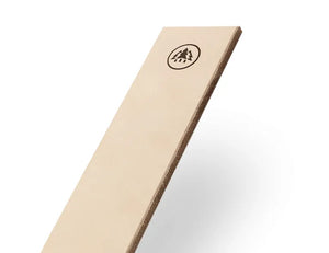Close-up of Horl leather finishing sharpening stone with logo for knife sharpening