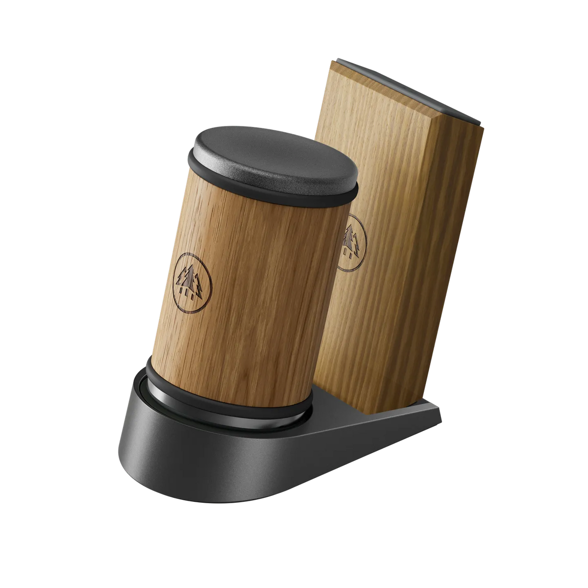 Set of Horl Dock knife sharpeners and storage containers on black background
