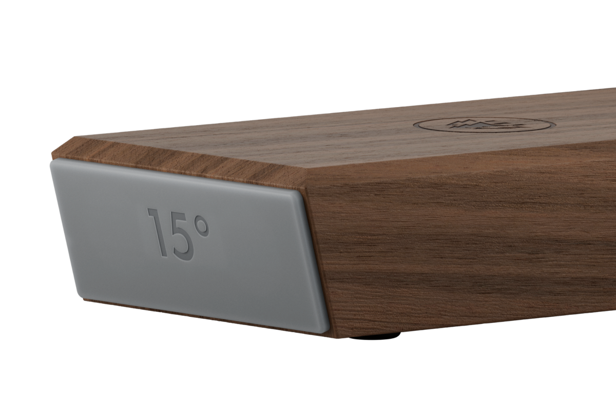 Walnut finish manual knife sharpener with adjustable angle feature