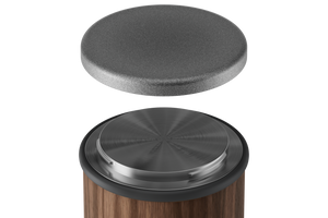 Exploded view of HORL 3 Walnut Sharpener's Quick Lock mechanism, highlighting the interchangeable grinding disc system.