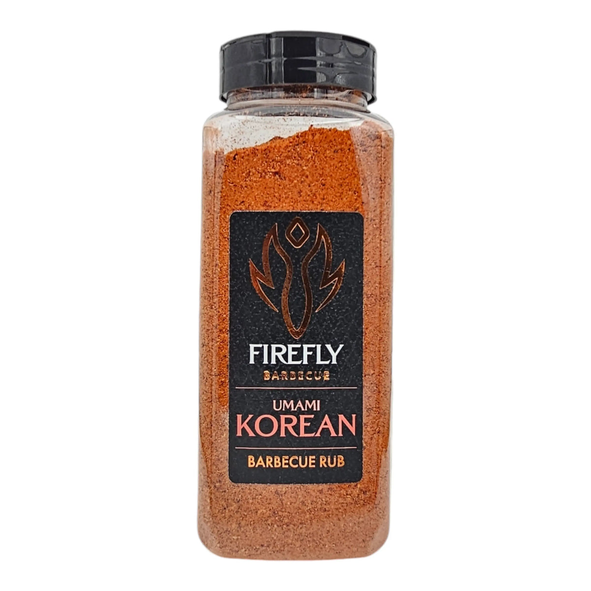 Large container of Firefly Korean Umami BBQ Rub with bold black and red label. Perfect for bulk seasoning in Korean-style BBQ cooking.
