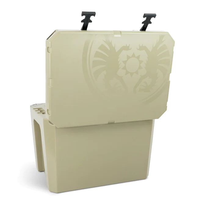 Petromax 50L Cool Box with lid open for food storage