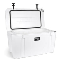 Petromax 75L Cooler with lid open for outdoor use