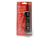 Digital probe thermometer in packaging with LCD display and foldable probe