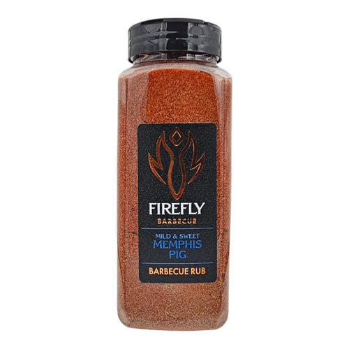 Large container of Firefly Barbecue Memphis Sweet Pig Rub BBQ seasoning, ideal for bulk use in grilling and barbecue recipes.