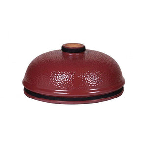 Monolith Junior ceramic lid red Pro-Series 2.0 replacement part with textured finish and top vent, ideal for kamado-style outdoor grills.