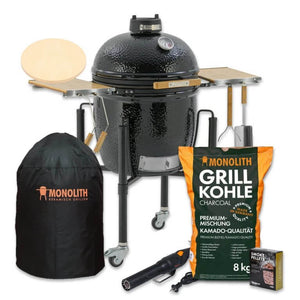 Monolith ONE .66 LeChef Starter Set with ceramic grill, charcoal bag, and accessories