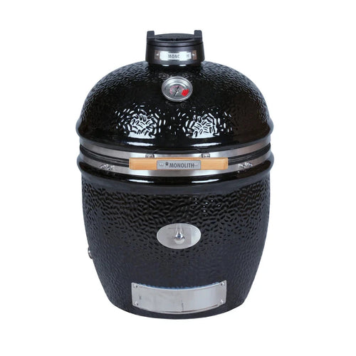 Monolith TWO 55 Kamado Grill black outdoor grill with textured surface and thermometer