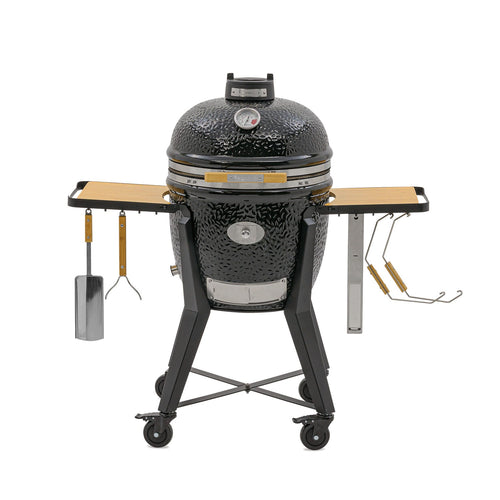 Monolith TWO 55 Kamado Grill with side tables and wooden accents for outdoor cooking