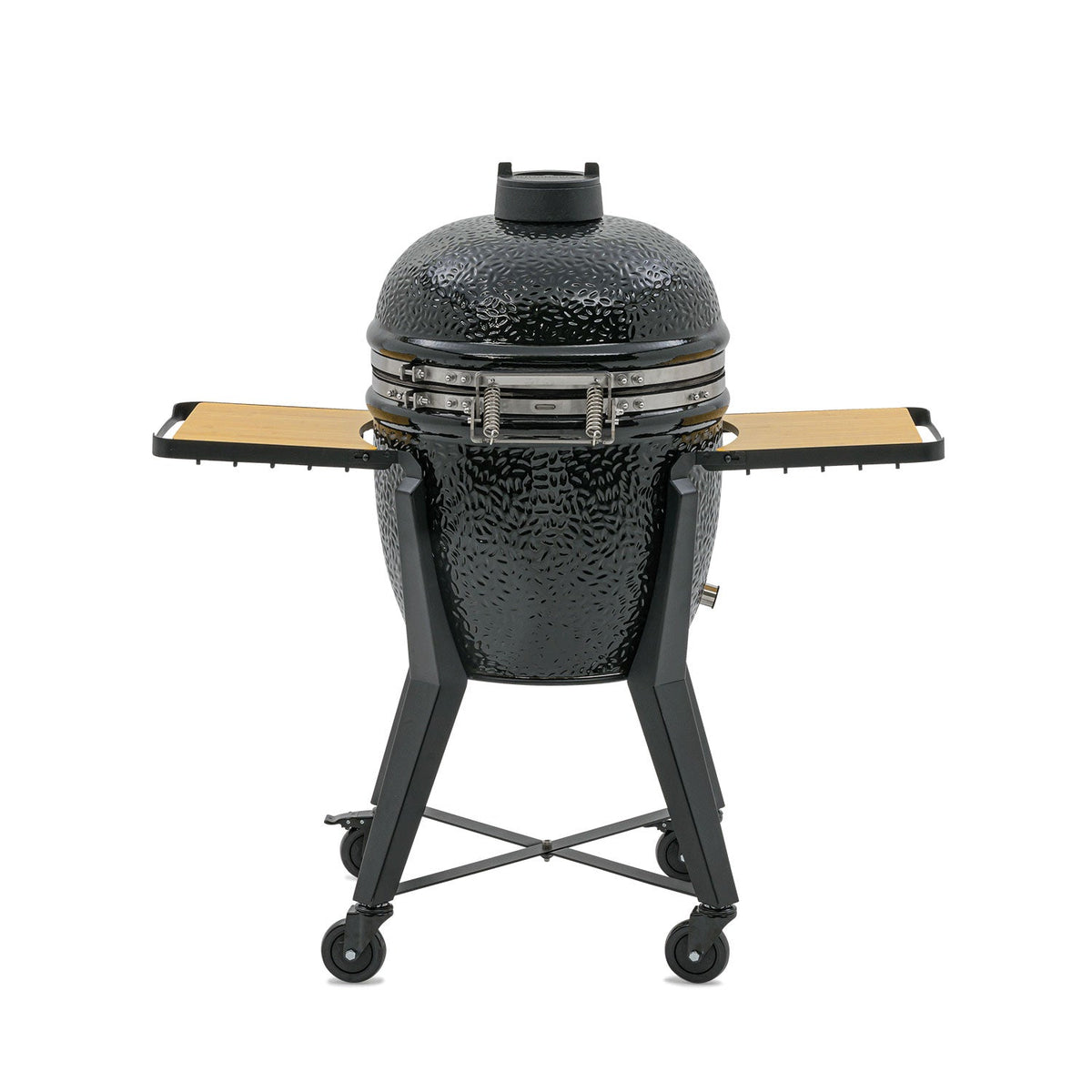 Kamado Grill with side tables and wheels for outdoor barbecue and smoking