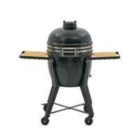 Kamado Grill with side tables and wheels for outdoor barbecue and smoking