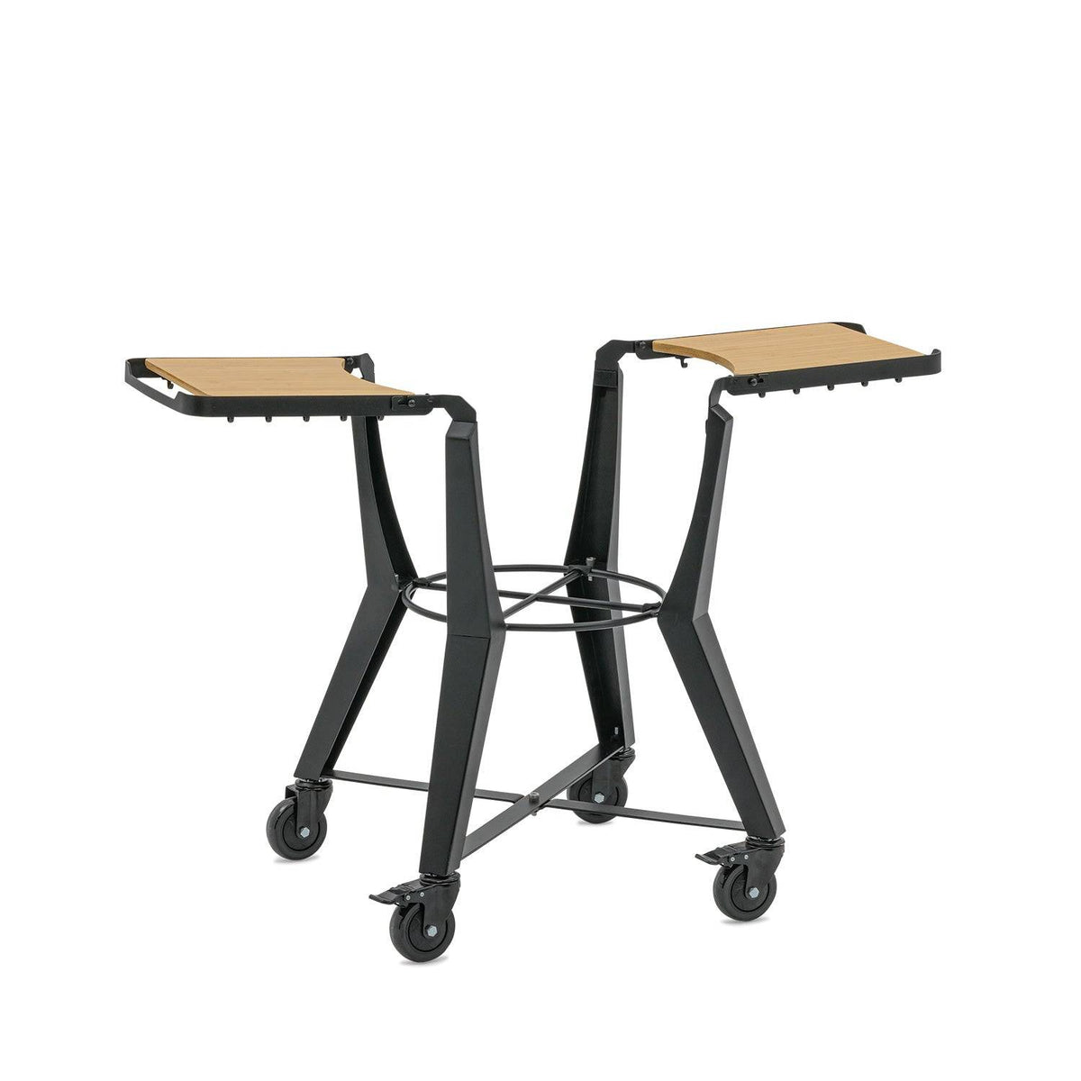Close-up of MonolithTWO grill cart with bamboo tables and hooks