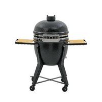 Close-up of Kamado grill with lid and temperature gauge