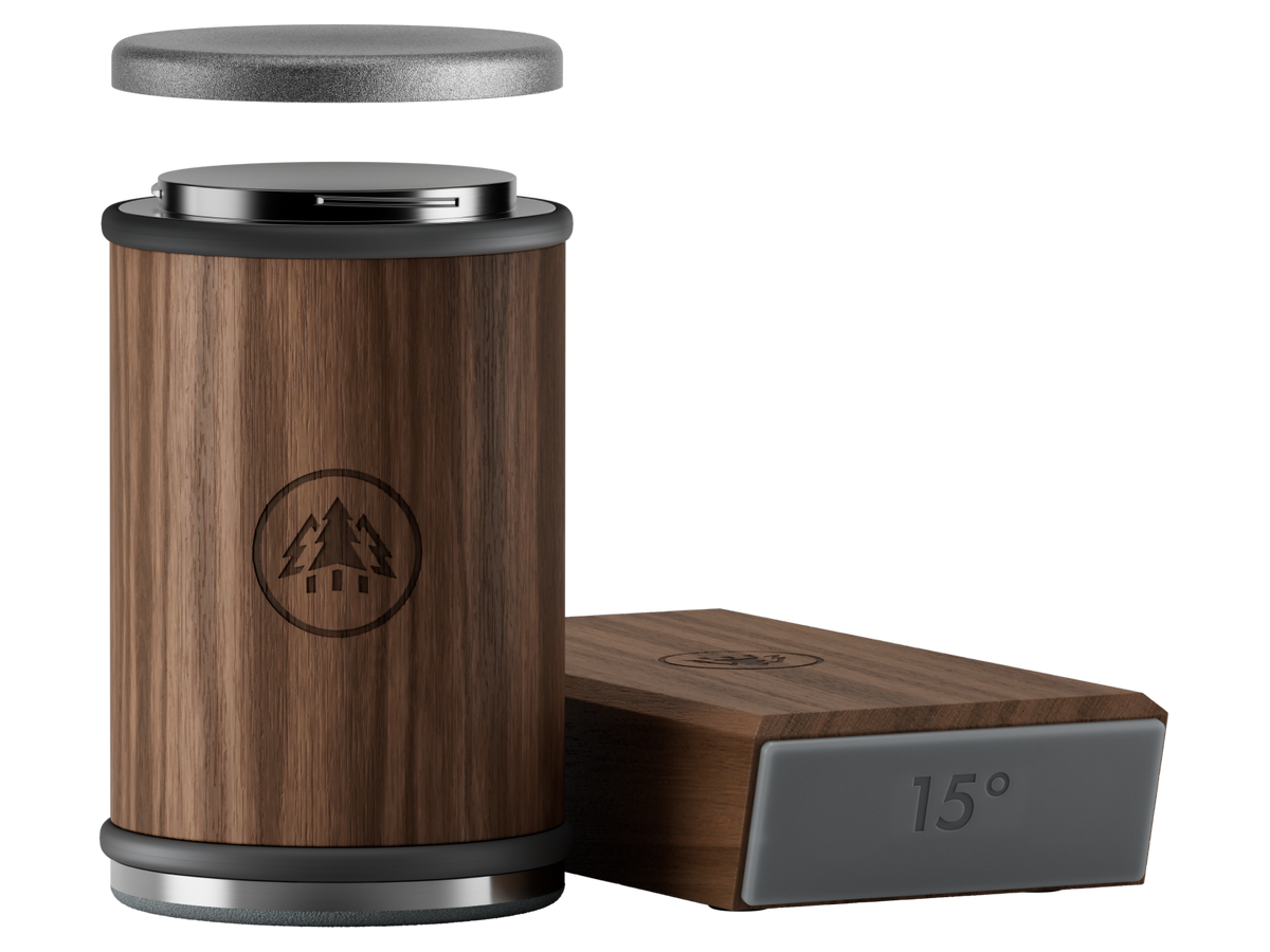 Horl Walnut Knife Sharpener with wooden finish and metal sharpening discs