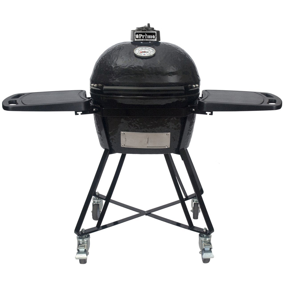 Primo JR200 ceramic BBQ grill with side trays and wheels