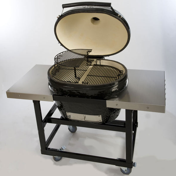 Primo Oval XL 400 Ceramic BBQ Grill with Cart SS Side Shelves