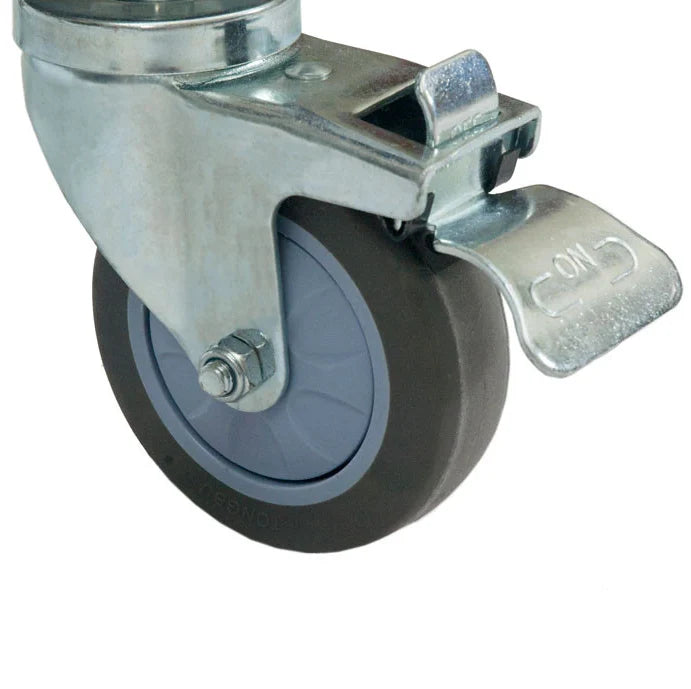 Wheel caster close-up on Primo Cypress outdoor grill table