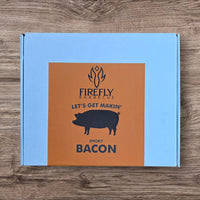 Blue box with Firefly Barbecue Hickory Smoked Bacon Cure label