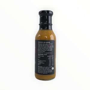 Bottle of Waz's Sauce with ingredients and allergen info