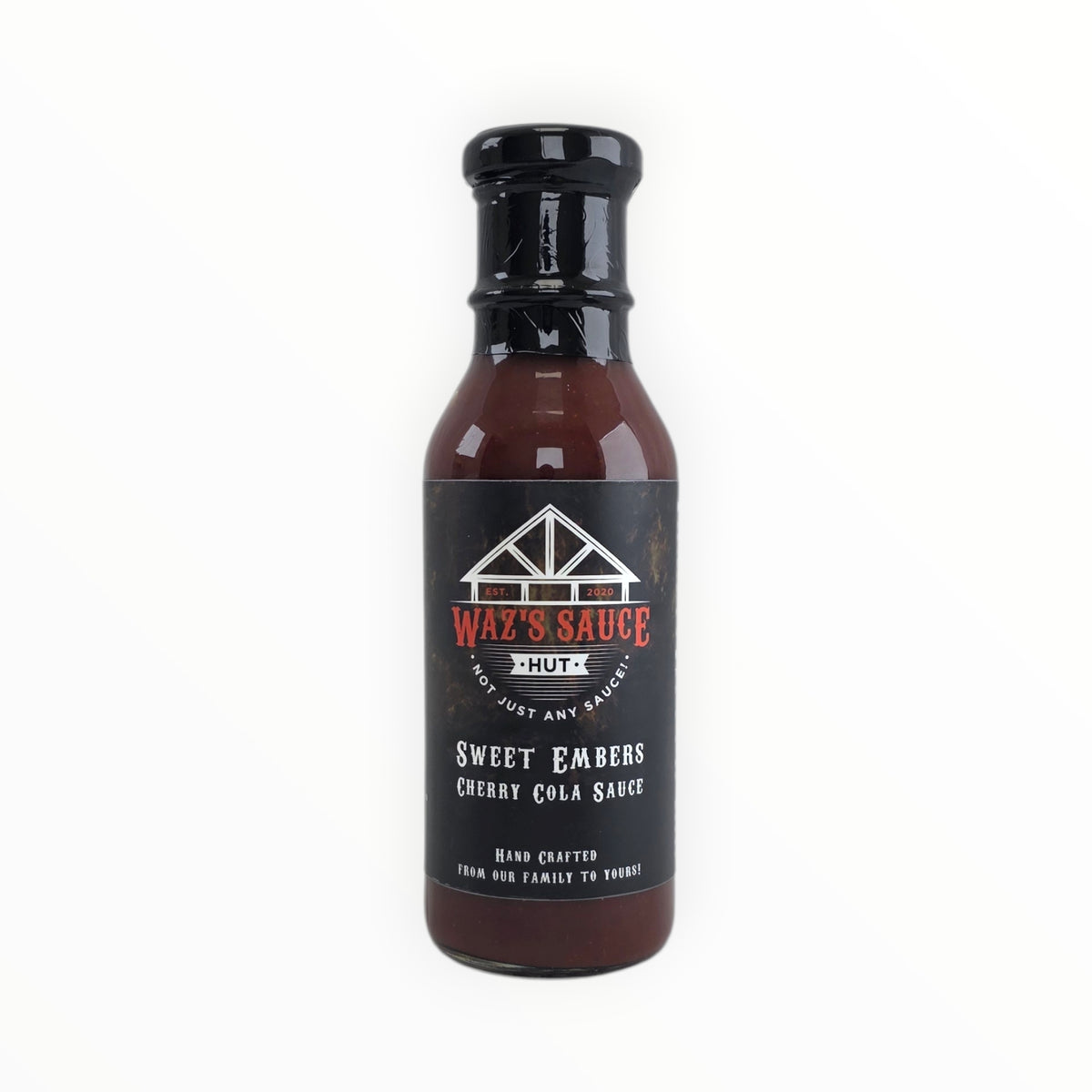 Sweet Embers Cherry Cola BBQ Sauce bottle with black cap