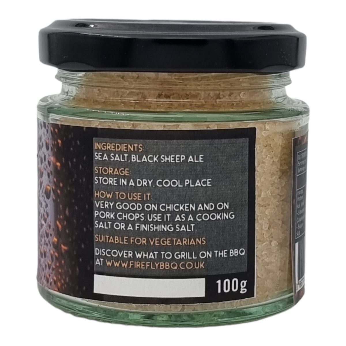 Black Sheep Ale infused sea salt jar back view
