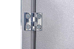 Close-up of stainless steel hinge on Borniak BBQ Smoker 150L for durable and secure door operation.