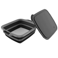 Black collapsible food storage container with lid for outdoor use