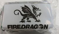Black FireDragon logo on silver packaging with dragon illustration