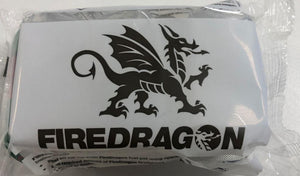 Black FireDragon logo on silver packaging with dragon illustration