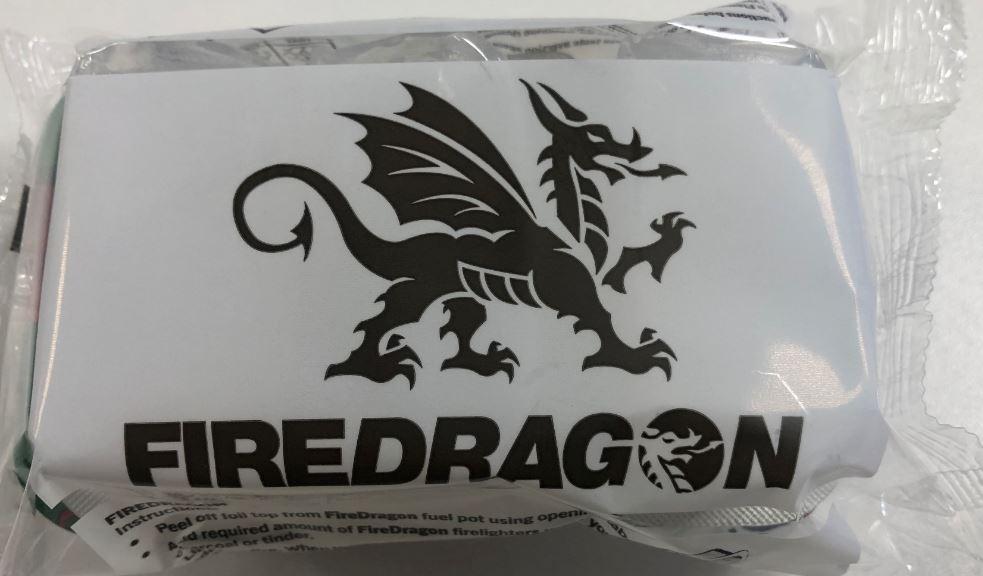 Black FireDragon logo on silver packaging with dragon illustration