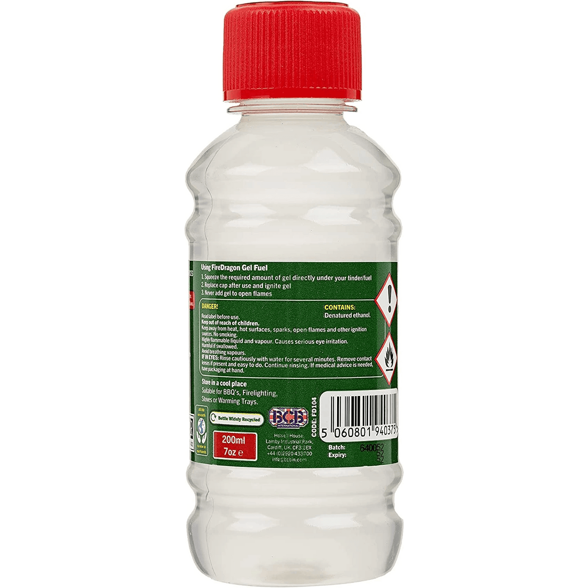 Fire Dragon gel firelighter bottles with green packaging