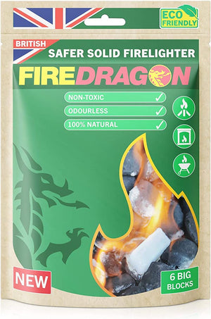 FireDragon Safer Solid Fuel Firelighter - 6 Big Block Pouch - firedragon, firelighter, wood wool. FireDragon by FireFly Barbecue