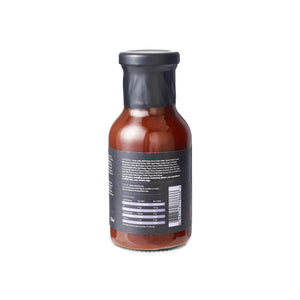 Nutritional information and barcode on Firefly Black Truffle BBQ Sauce bottle, emphasizing health-conscious and quality ingredients.