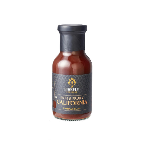 California Apple BBQ Sauce in 250ml glass bottle by Firefly BBQ, sweet and flavorful with no spicy heat, ideal for grilling and marinades.