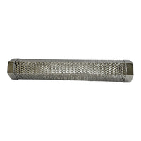 Close-up of stainless steel BBQ smoker tube with perforated design