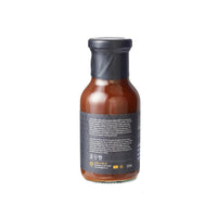 Back label of Firefly BBQ Kansas Brisket BBQ Sauce bottle displaying ingredients, certifications, and product details for informed purchase.