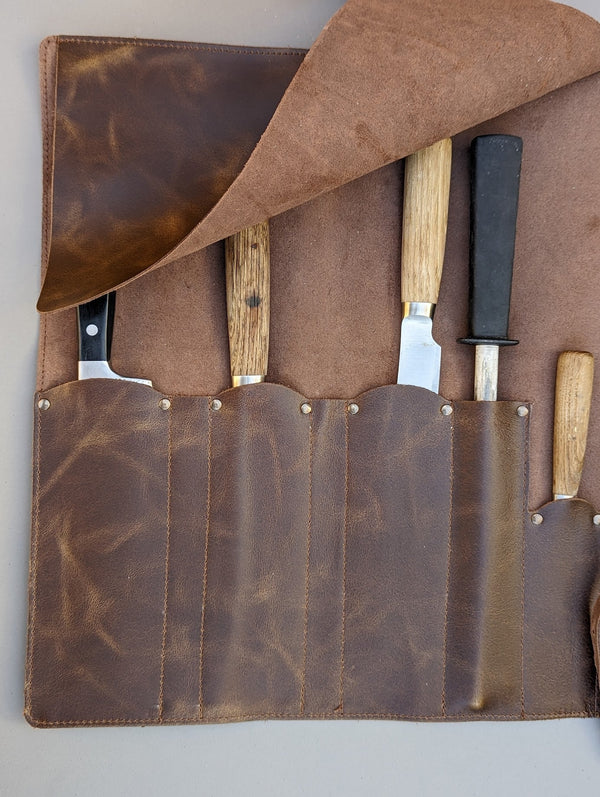 Leather Knife Roll - knife roll, Stalwart Crafts Knif Roll, . FireFly Barbecue by FireFly Barbecue