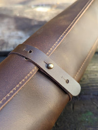 Leather knife roll with stitching detail