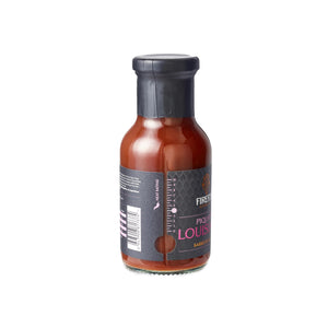 Side view of Firefly BBQ Louisiana BBQ Sauce 250ml bottle highlighting label design and ingredients for grilling sauces.