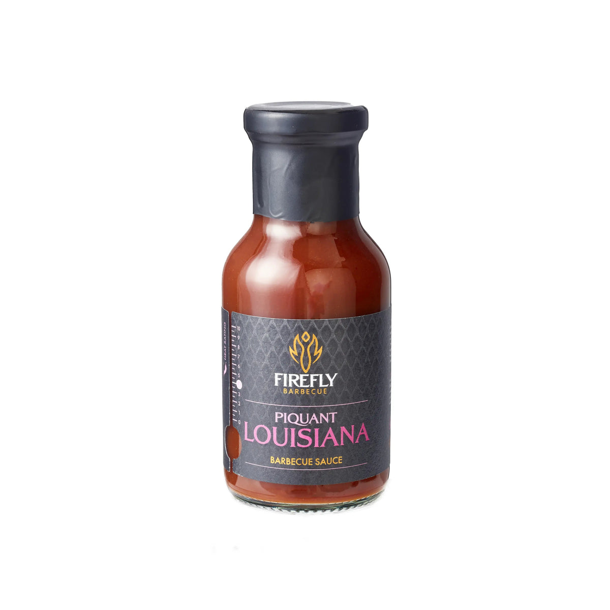 Firefly BBQ Louisiana BBQ Sauce 250ml glass bottle with bold Bayou flavor, ideal for grilling chicken, pork, or shrimp.
