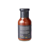 Back label of Firefly BBQ Louisiana BBQ Sauce 250ml bottle showing product details, ingredients, and usage instructions.